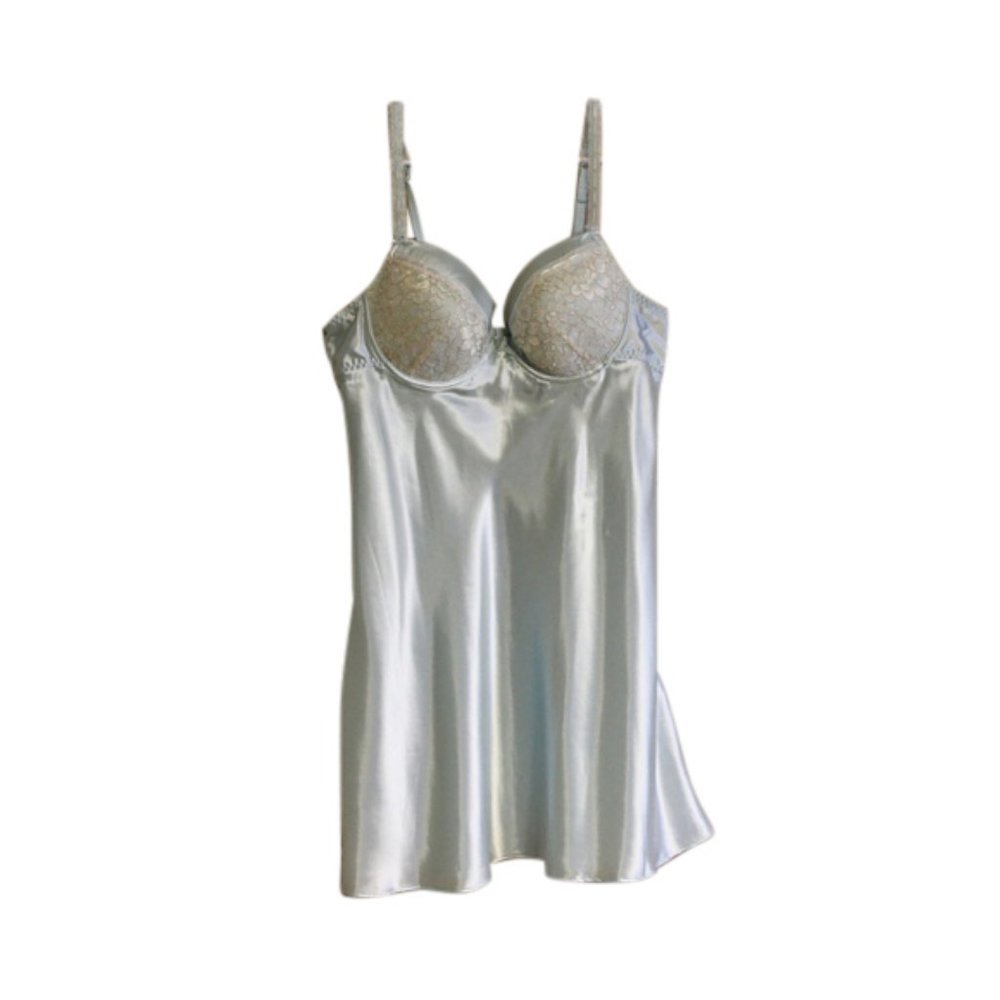 NWT Morgan Taylor Lace and Satin Chemise Aqua Ice